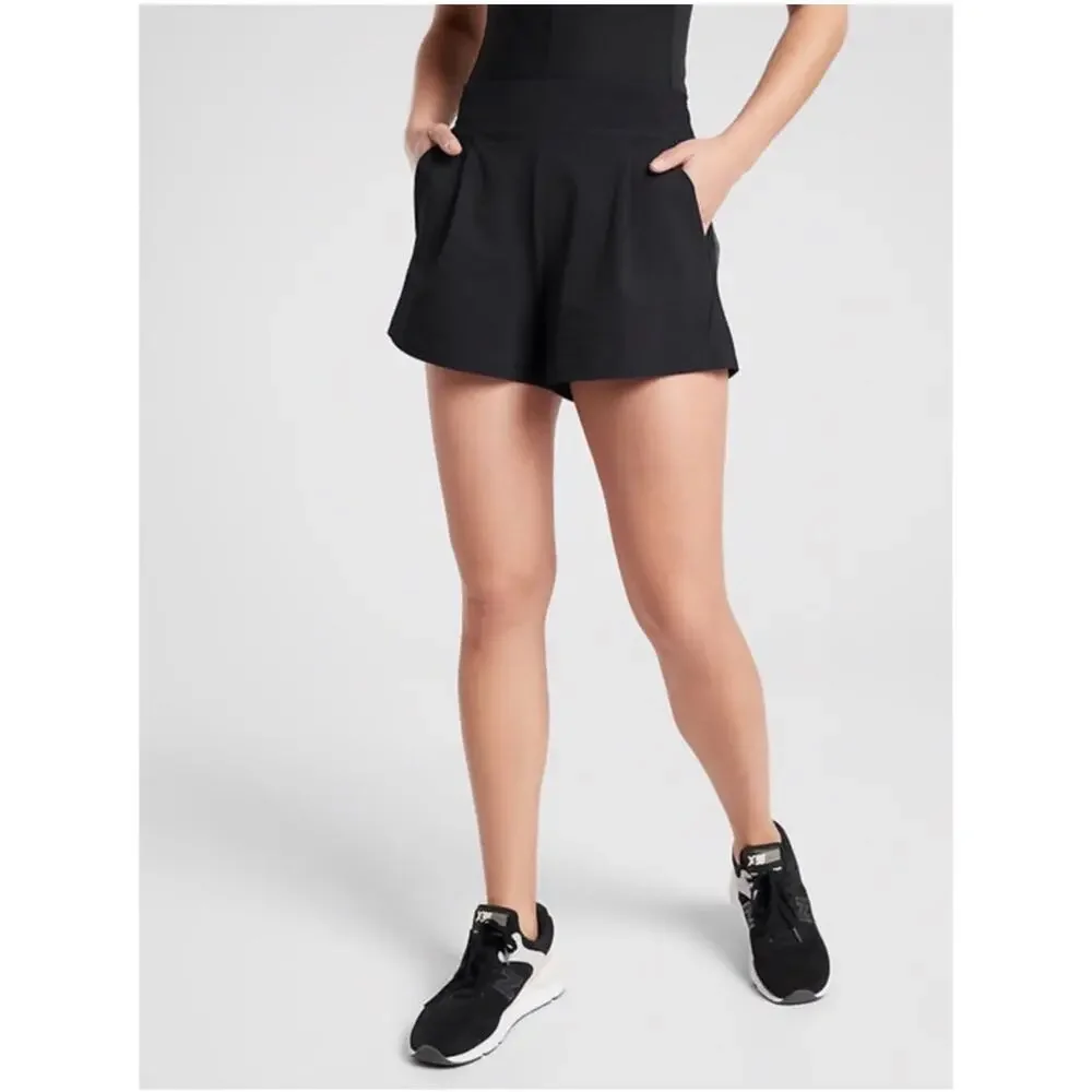 Athleta Shorts Womens 6 Black Textured Brooklyn Nylon Stretch Casual Athletic - Picture 1 of 12